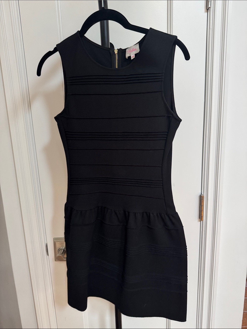 Parker Black Sleeveless Fit-and-Flare Ruffled-Hem Dress